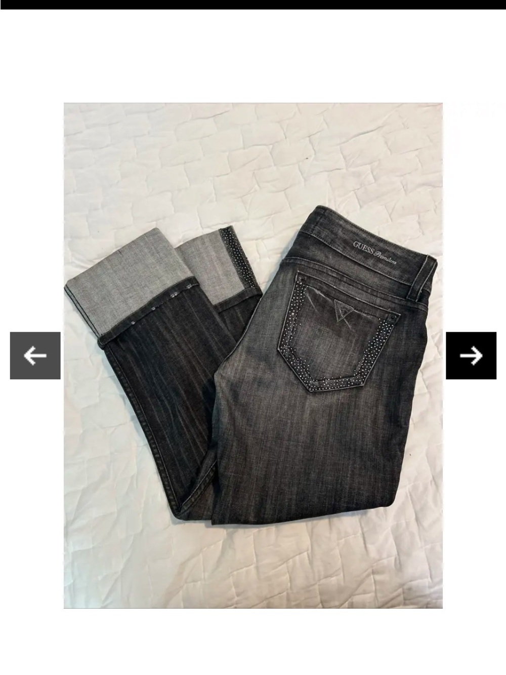Guess Premium Low Rise straight leg washed black rhinestone embellished jeans 30 - Picture 4 of 13